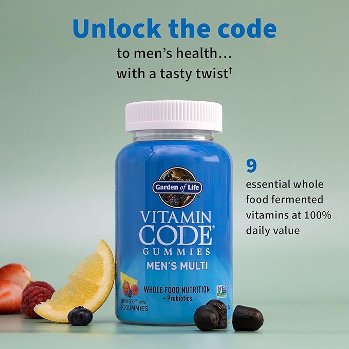 Garden of Life Men’s Multivitamin Gummy:Vitamins Code,Non-GMO,Gluten-Free,90 Lemon 30 Day