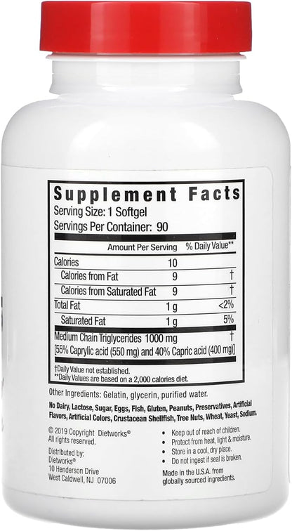 Mct Oil Softgels, Supports Fat Burning, Boost Metabolism, Natural Source of Energy, Promotes Weight Loss, Keto and Paleo Friendly, 90 Count