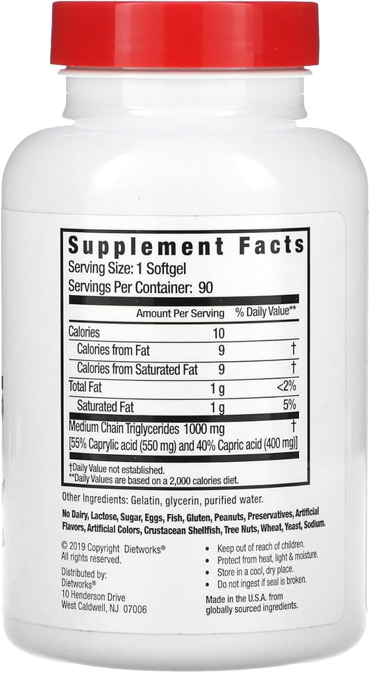 Mct Oil Softgels, Supports Fat Burning, Boost Metabolism, Natural Source of Energy, Promotes Weight Loss, Keto and Paleo Friendly, 90 Count