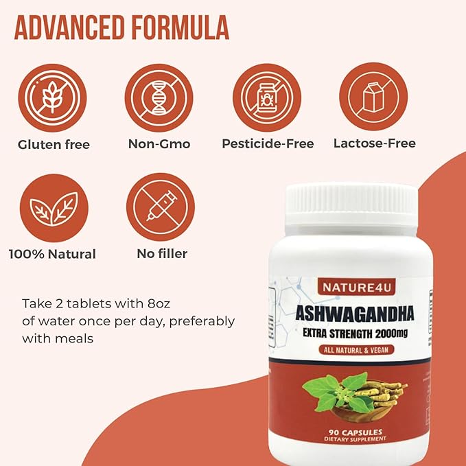 Ashwagandha Extra Strength, Ashwagandha Root Powder 2000mg, Natural 90 Vegan