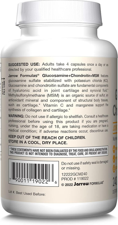 Jarrow Formulas Glucosamine + Chondroitin + 240 Capsules, 60 Day