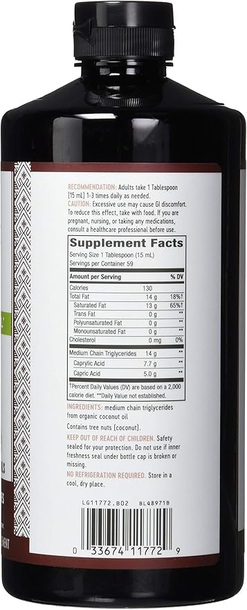 Nature's Way Nature's Way Mct Oil from Coconut Pure Source, No Filler Oils, 14 G of Mcts Per Serving, 30 Fl Oz (Pack of 6)