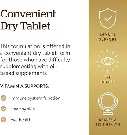 SOLGAR Dry Vitamin A 1500 mcg (5000 IU), 100 Tablets 100 Servings 2)