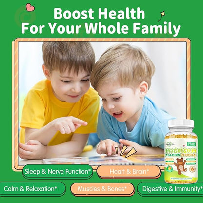 Magnesium Gummies for Kids - Magnesium Glycinate, L-Threonate Supplement with L-Theanine, Vitamin B6, D3 for Adults & Kids, Calm Magnesium for Sleep, Relaxation, Brain, Bones,Sugar Free Pineapple 60ct