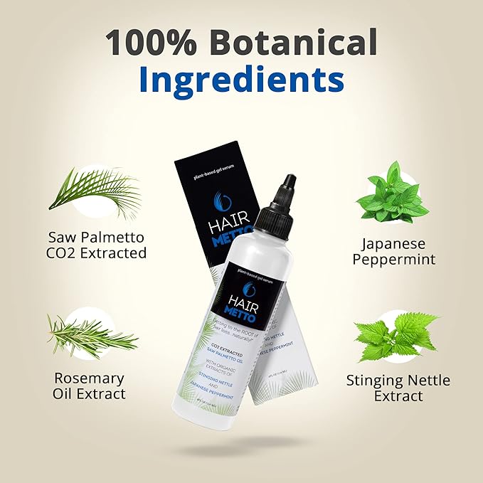 HAIRMETTO Serum for Hair Loss and Regrowth with Saw Palmetto, Stinging Nettle, Rosemary Oils, Peppermint Scent, Unisex,4oz