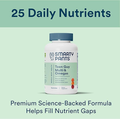SmartyPants Teen Guy Multivitamin Gummies: Omega 3 Fish D3, C, B12, B6, B6, Vitamin 90 Count (22 Day
