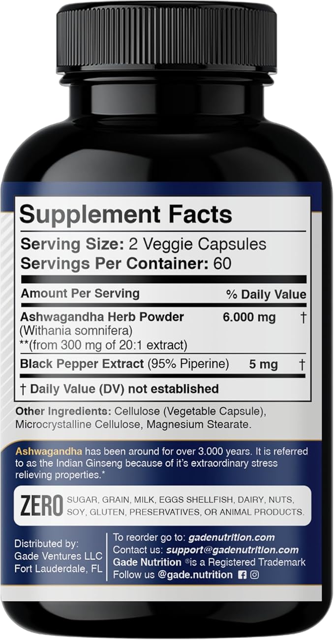 Ashwagandha Supplements - Extra Strength 6000mg 120 Veggie
