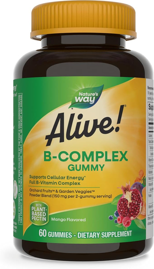 Nature's Way Alive! B-Complex Gummies, Cellular 8 B-Vitamins, 60 Gummies