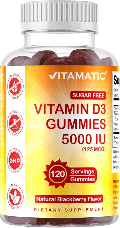 Vitamatic Sugar Free Vitamin D3 5000 IU 120 Gummies 120 Servings (5000 IU)