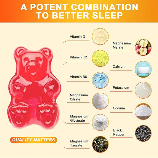 Magnesium Glycinate Gummies with Citrate 1000mg, B6, K2, K2, and 60 Peach