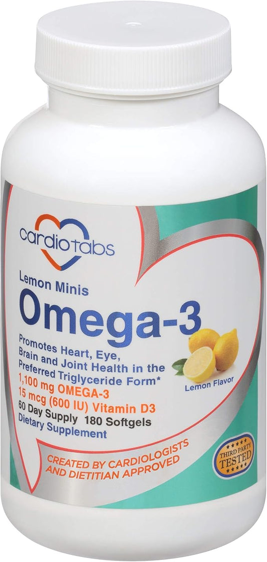 Omega 3 Lemon Minis + Vitamin D3, 1,100 1,100 mg Omega-3 in 600 IU D3, Easy-to-Swallow, Omega-3 Supplement 180 count