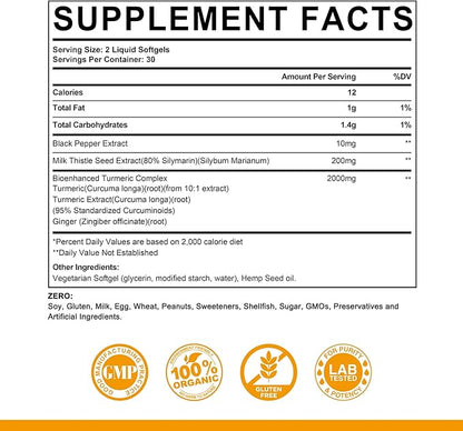 5 in 1 Turmeric Curcumin Softgels 2000mg with 95% Curcuminoids