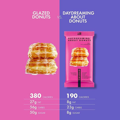 TRUBAR Vegan Protein Bar, Daydreaming About Donuts, Gluten Free, Plant Based Protein, Dairy Free, Non GMO, Soy Free, No Sugar Alcohols, 12G Protein, 12G Fiber, 23G Carb, On the Go Snack Bars, 12 CT