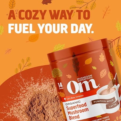 OM MUSHROOM SUPERFOOD, Organic Mushroom Pumpkin Spice Latte Blend, 4.44 Ounce