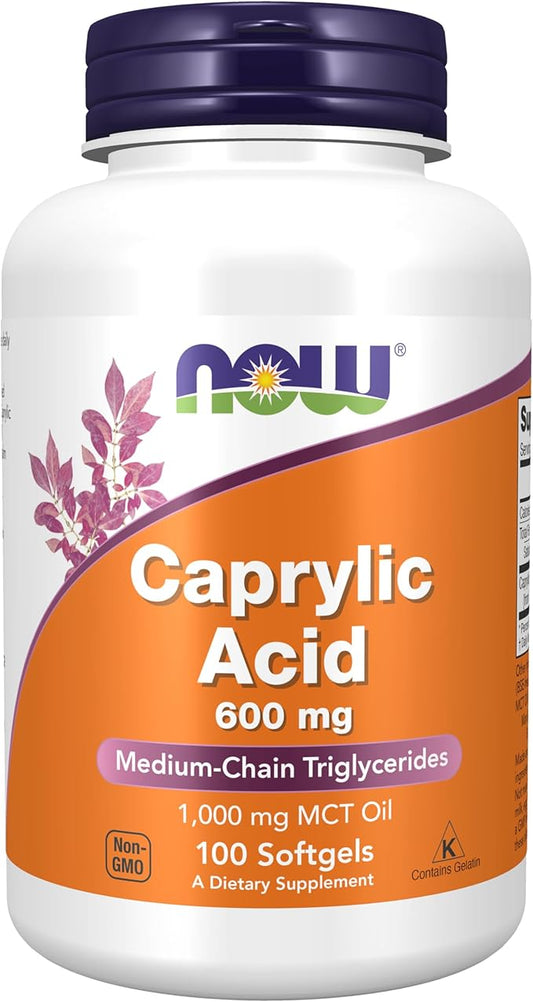 NOW Foods Supplements, Caprylic Acid 600 mg, MCT (Medium-Chain Triglycerides), 100 Softgels