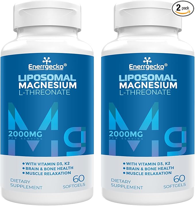Liposomal Magnesium L-Threonate Softgels 2000mg D3 & K2 - 60 Softgels 2 (120 (120 Ct)