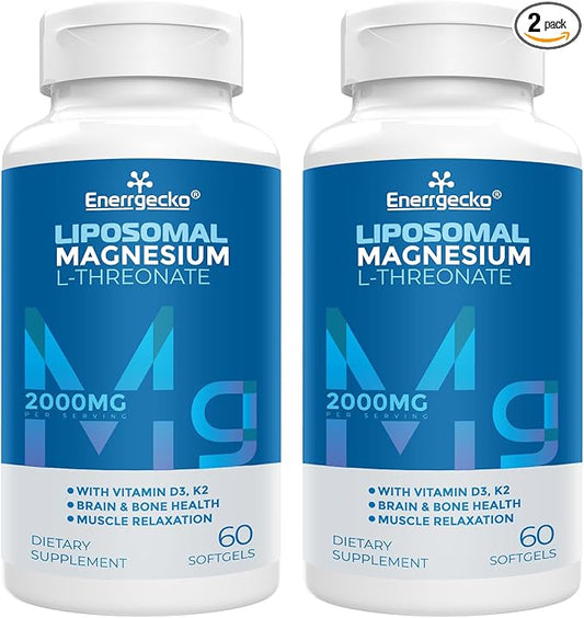 Liposomal Magnesium L-Threonate Softgels 2000mg D3 & K2 - 60 Softgels 2 (120 (120 Ct)