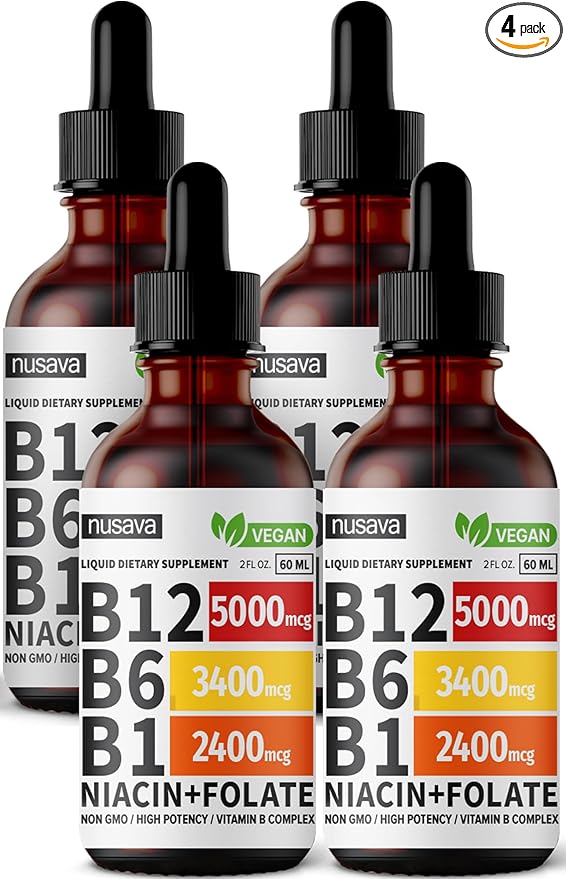 (4 Pack) Vitamin B12 Liquid Drops, B12 Sublingual 5000 mcg, B12, Liquid B12 Drops, B12 Sublingual 27,200 mcg 80 Servings
