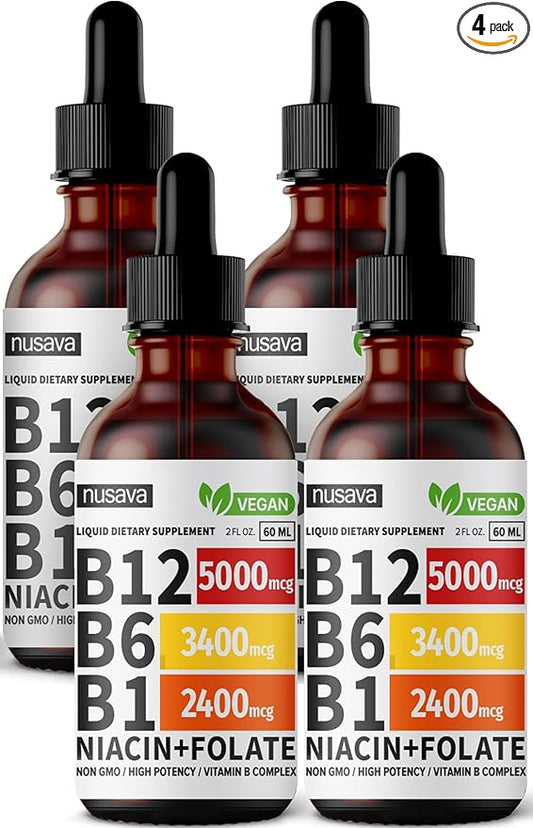 (4 Pack) Vitamin B12 Liquid Drops, B12 Sublingual 5000 mcg, B12, Liquid B12 Drops, B12 Sublingual 27,200 mcg 80 Servings