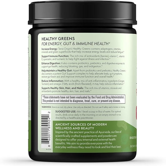 TERRA ORIGIN Healthy Greens Powder | Superfoods, Probiotics, Enzymes, Immune & Digestive Support | Gut Health, Energy & Wellness Boost | 30 Servings (Kiwi Strawberry)