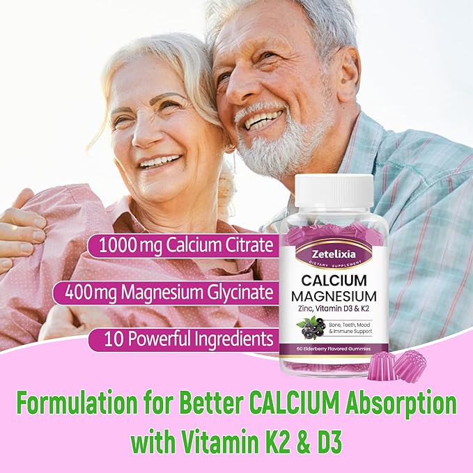Sugar Free Calcium Gummies for Women D3 & K2, Calcium 60 Count
