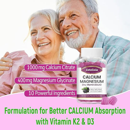 Sugar Free Calcium Gummies for Women D3 & K2, Calcium 60 Count