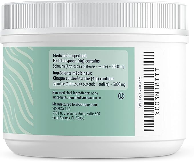 Vimergy Natural Spirulina Powder, Trial Size - 45 Servings – Super Greens Powder – Nutrient Dense Blue-Green Algae Superfood for Smoothies & Juices - Non-GMO, Gluten-Free, Vegan & Paleo (135g)