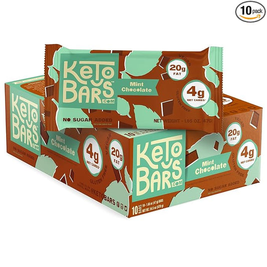 KETO BARS : The Original High Fat, Low Carb, Ketogenic Bar. Gluten Free, Homemade with simple ingredients. [Mint Chocolate, 10 Pack]