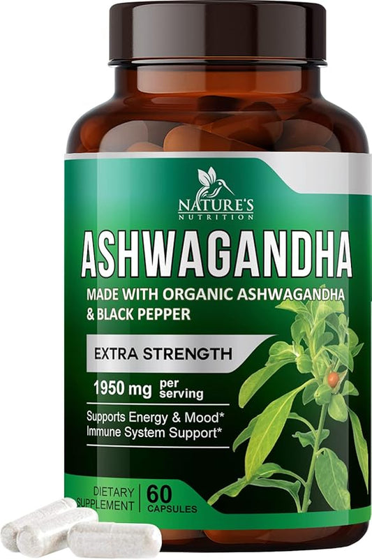 Nature's Nutrition Organic Ashwagandha Capsules Extra 1950mg - 60 Capsules