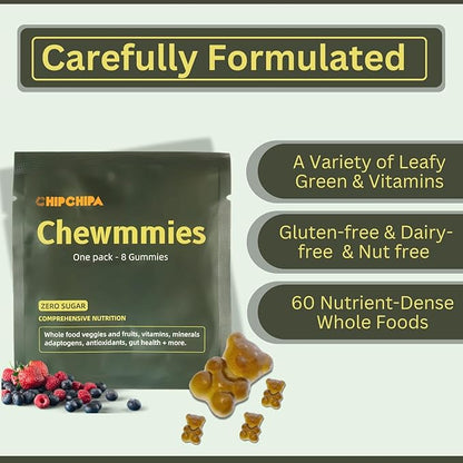 Chewmmies Gummy Vitamins - Daily Supergreens Supplement with Whole Food Fruits, Vegetables, Mushrooms, Prebiotics, Vitamins, Minerals - Supports Immunity & Digestive Wellness - 224 Gummies