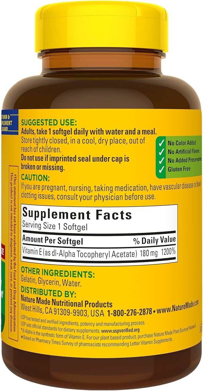 Nature Made Vitamin E 180 mg (400 IU) 300 Softgels, 300 Day