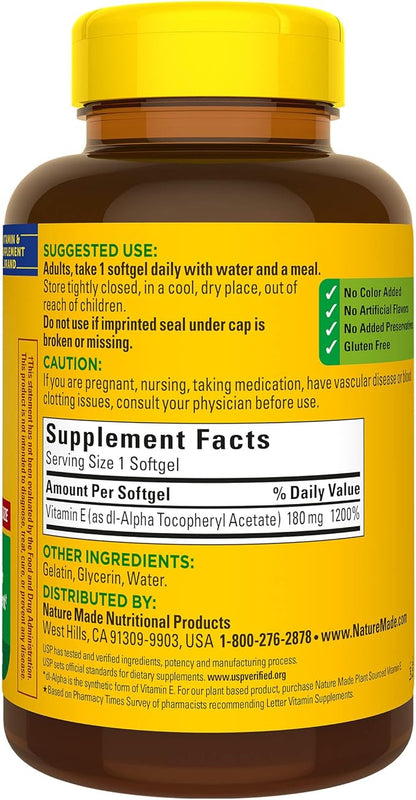 Nature Made Vitamin E 180 mg (400 IU) 300 Softgels, 300 Day