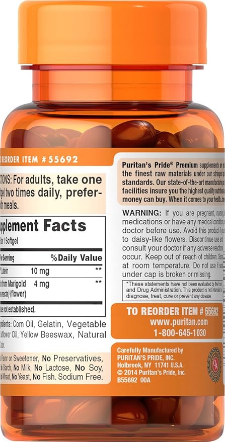 Puritan's Pride Zeaxanthin 4mg with Lutein 10mg, Supports 60 ct