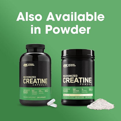 Optimum Nutrition Micronized Creatine Monohydrate Capsules, Keto Friendly, 2500mg, 200 Capsules (Packaging May Vary)