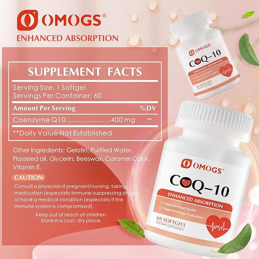 CoQ10 400mg Softgels, Coenzyme Q10 High 60 Softgels