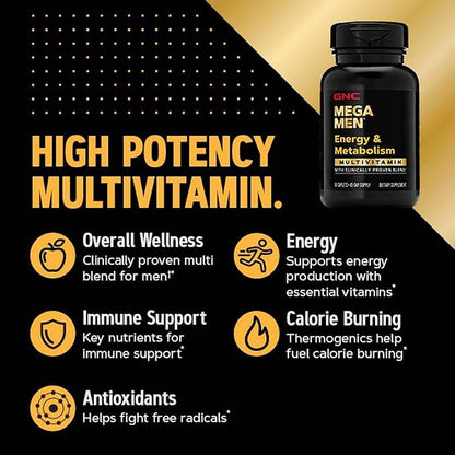 InfiniStore™ Medicine Pouch & Scented Moist Towelette Bundled with GNC Mega Men Multivitamin, Energy & Metabolism, 90 Tablets