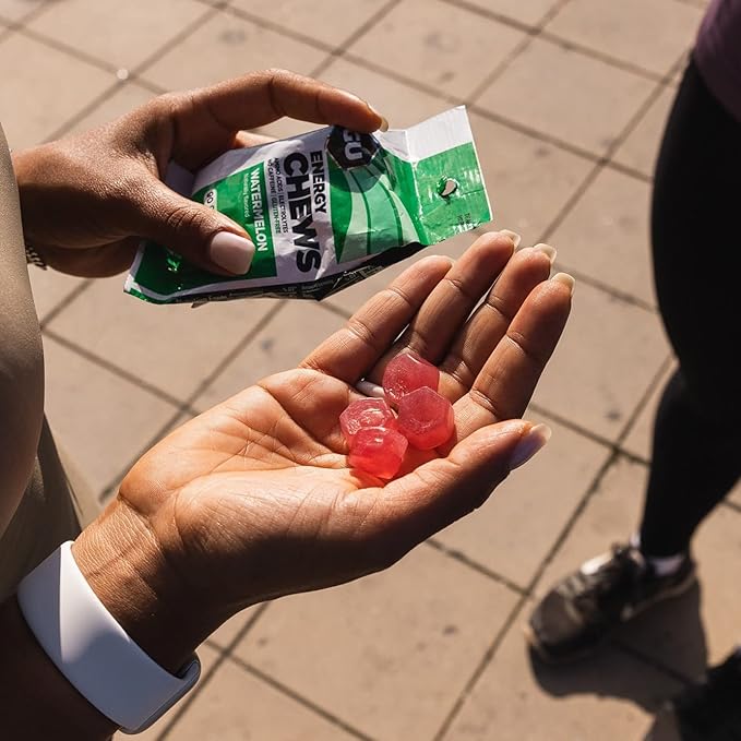 GU Energy Chews, Watermelon Energy Gummies with Electrolytes, Vegan, Gluten-Free, Kosher, Caffeine-Free, and Dairy-Free On-The-Go Energy for Any Workout, 12 Bags (24 Servings Total)