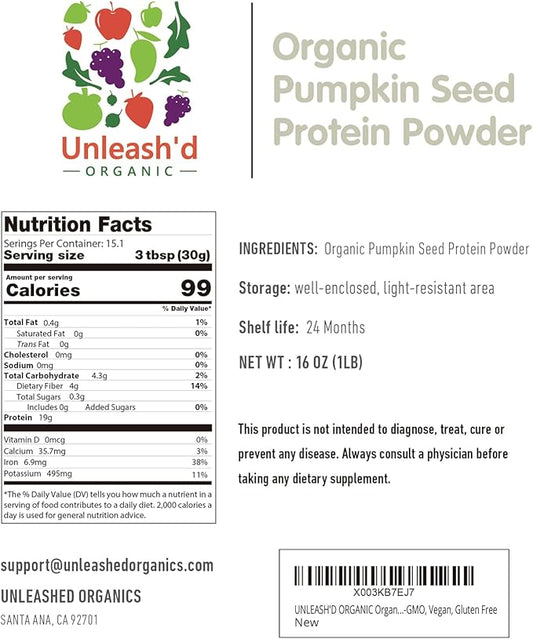 UNLEASH'D ORGANIC 2-Pack Pumpkin Seed Protein Powder(1 Pound),