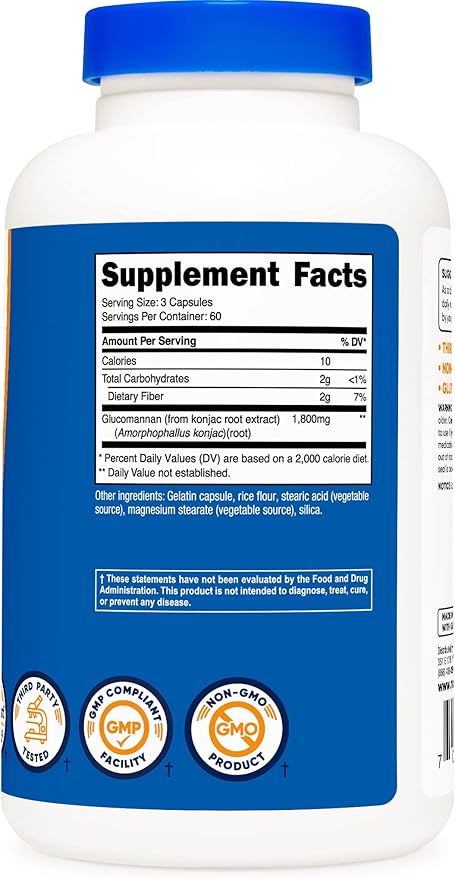 Nutricost Glucomannan 1,800mg Per Serving, 180 Capsules