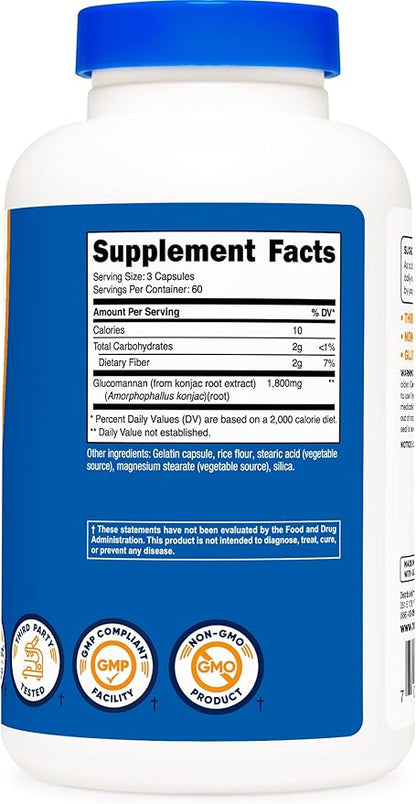 Nutricost Glucomannan 1,800mg Per Serving, 180 Capsules