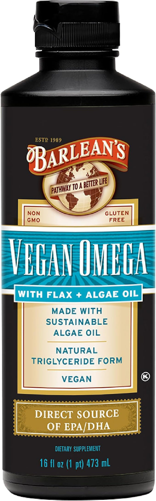 Barlean's Vegan Omega Liquid Flax and 3 6 6 and 9 Fatty 16 Ounces