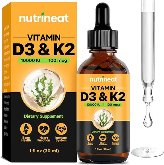 Vitamin D3 K2 Liquid Drops (1 Fl oz, 30 ml), K2 D3 Vitamin Supplement, 10,000 IU D3 + 200mcg MK7, with MCT Oil, Supplement for Bone and Immune Support, Natural & Non-GMO