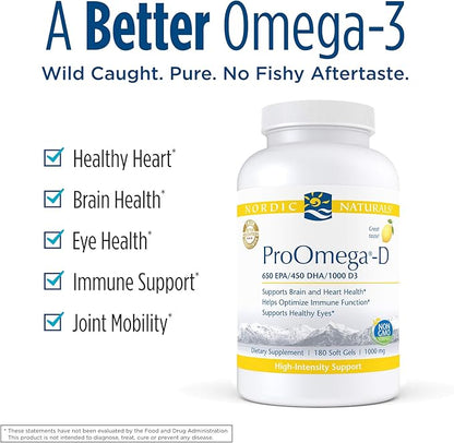 Nordic Naturals ProOmega-D, Lemon Flavor 180 Soft 1280 mg Omega-3 + 1000 IU D3 - 90 Servings
