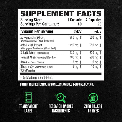 Jacked Factory Testosterone Booster for Men PRIMASURGE - w/Tongkat Ali, PrimaVie, Ashwagandha - Boost Vitality, Muscle Growth & Energy | Natural Test Booster Supplement - 60 Veggie Pills