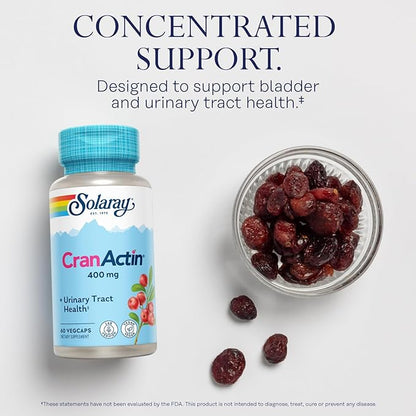 SOLARAY CranActin Cranberry Extract 400 mg - Cranberry Supplements for Women and Men - Bladder and Urinary Tract Health Support with Vitamin C - Vegan, 60-Day Guarantee, 60 Servings, 60 VegCaps