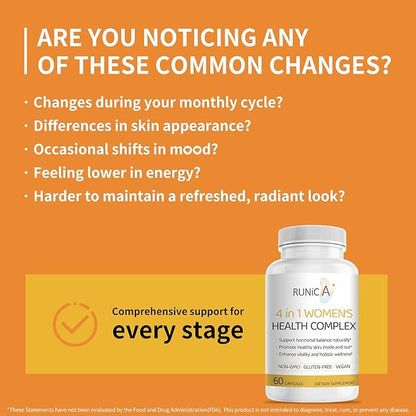 4-in-1 Women's Health Complex, Supports Hormone Balance, Skin Health & Vitality - with Rosehip, Evening Primrose, Soy Isoflavones & Pueraria Mirifica - 60 Vegan Capsules