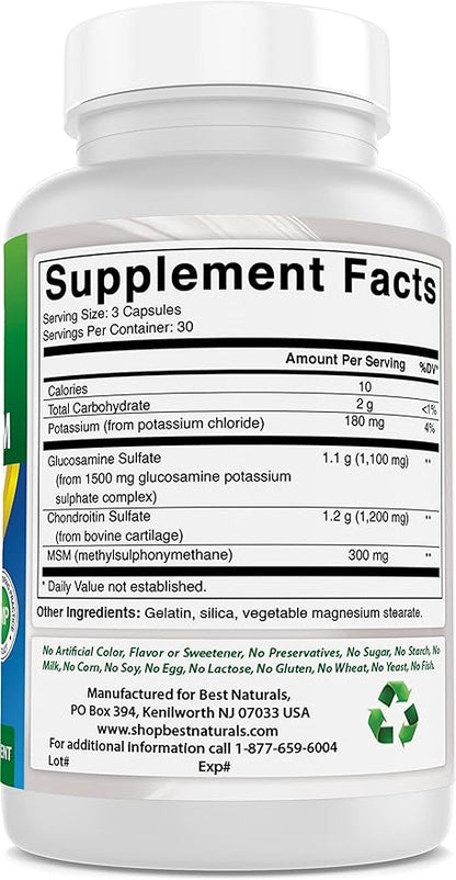 Best Naturals, Glucosamine Chondroitin MSM Supplements, 2600 mg 90 Capsules (90 Count 3))