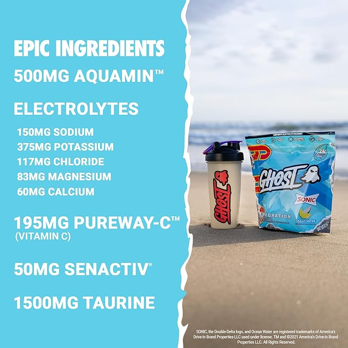 GHOST Hydration Packets, Sonic Ocean Water, 24 Sticks,
