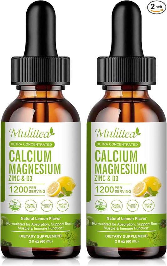 Calcium Magnesium Zinc with Magnesium Glycinate 500mg Plus D3 K2 K2 | 2 Month D3 K2 K2 Liquid 2 Pack