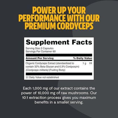 FreshCap Cordyceps Mushroom Capsules 10,000mg - Cordyceps Extract Mushroom Supplement Capsules, Mushroom Extract, Energy Supplements, Ayurveda Nootropic Mushroom Supplements (120 Capsules)